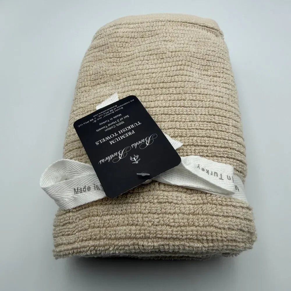 Brooks Brothers Premium Turkish Cotton Hand Towels Set of 2 Tan Beige NWT